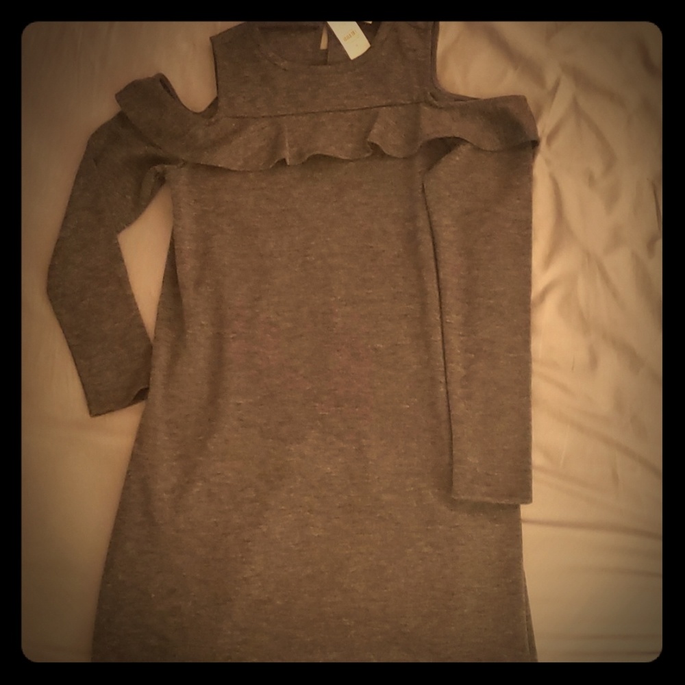 Grey, cold shoulder dress
